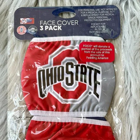 [NWT]  TWO PACKS (6) Licensed Ohio State Buckeyes Face Coverings Adult Size - Picture 2 of 9